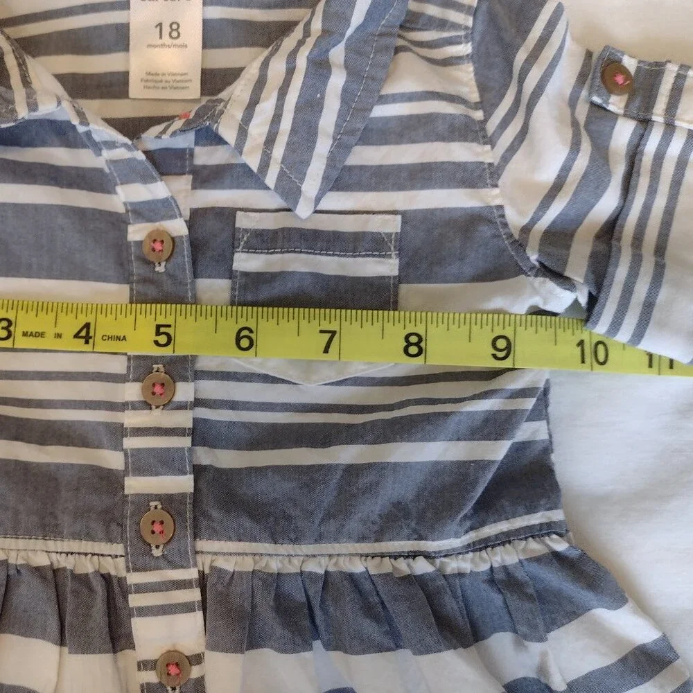 Carter's Toddlers Girls Blue White Striped Dress 18 Months, 100% Cotton
